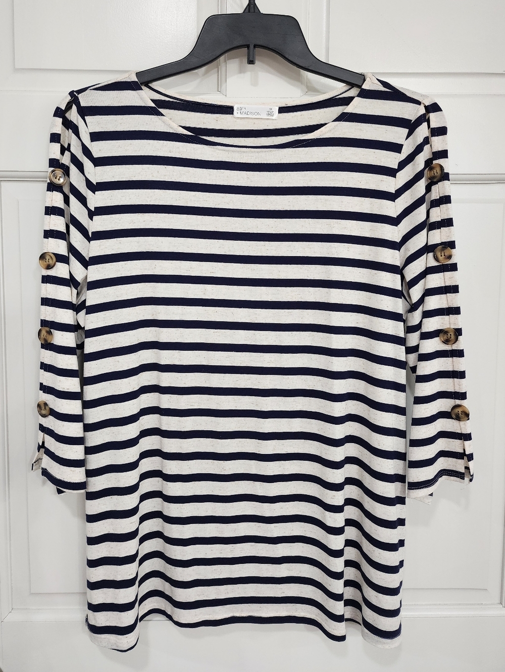 89th & Madison Cute Nautical Summer Navy and White Striped Quality Tunic 1X Plus